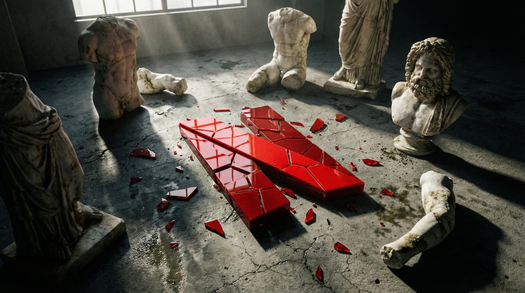 Jeff Goldblum as Zeus in Netflix's Kaos screaming with rage.